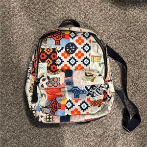 Tory Burch Multicolor Patchwork Canvas Backpack - Navy Accents Tory Burch Rare Patchwork Canvas Drawstring Backpack Bucket  main image 4